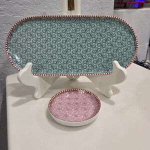 Pip Studio Amsterdam Homeware Green Porcelain Tray & Pink Round Dish